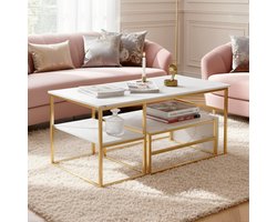 ADFBL Salontafel Set van 2 Goud - Nesting Koffietafels Marmerlook | Modulair & Multi-level Opslag