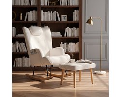 ADFBL Schommelstoel met Voetenbank - Teddy Stof Crème Wit | Relax Fauteuil & Voedingsstoel voor Babykamer