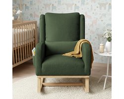 ADFBL Schommelstoel Teddy Stof Groen - Relax Fauteuil voor Babykamer & Woonkamer | Houten Relaxstoel met Kussen