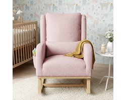 ADFBL Schommelstoel Teddy Stof Roze - Relax Fauteuil voor Babykamer & Woonkamer | Houten Relaxstoel met Kussen
