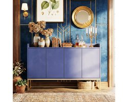 ADFBL Smal Dressoir 120x30 Blauw - Greeploos Sideboard met 4 Deuren, Gouden Poten & Opstaande Rand - Push-to-Open