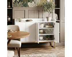 ADFBL Smal Dressoir 120x30 Wit - Greeploos Sideboard met 4 Deuren, Gouden Poten & Opstaande Rand - Push-to-Open