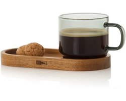 AdHoc Impact Espresso Kopje met Onderzetter – 70 ml – Borosilicaatglas & Acaciahout – Grijs