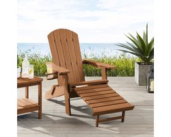 Adirondack loungestoel Arizona, Met voetenbankje, bekerhouder, Hips Plastic, Hout Look - voor balkon, terras, gazon, haard (Licht Bruin)