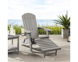 Adirondack loungestoel Arizona, Met voetenbankje, bekerhouder, Hips Plastic, Hout Look - voor balkon, terras, gazon, haard (Licht Grijs)