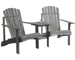 Adirondack tuinstoel met tafel en parasolgat, 2-zits tuinstoel, zitgroep, tuinmeubelen voor op het balkon van massief hout in grijs, 178 x 87 x 92 cm