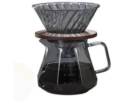 Adore Maison Barista Pour Over Koffiepot 400 ml Grijs – Handmatige Filterkoffiekan – Borosilicaatglas – Inclusief Glazen Dripper – Geschikt voor Slow Coffee & Specialty Brewing – Transparant of Grijs