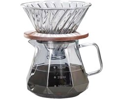Adore Maison Barista Pour Over Koffiepot 400 ml Transparant – Handmatige Filterkoffiekan – Borosilicaatglas – Inclusief Glazen Dripper – Geschikt voor Slow Coffee & Specialty Brewing – Transparant of Grijs