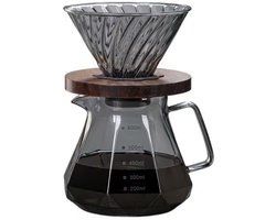 Adore Maison Barista Pour Over Koffiepot 600 ml Grijs – Handmatige Filterkoffiekan – Borosilicaatglas – Inclusief Glazen Dripper – Geschikt voor Slow Coffee & Specialty Brewing – Transparant of Grijs