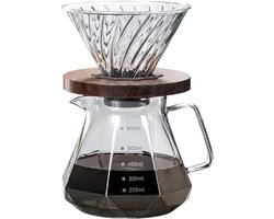 Adore Maison Barista Pour Over Koffiepot 600 ml Transparant – Handmatige Filterkoffiekan – Borosilicaatglas – Inclusief Glazen Dripper – Geschikt voor Slow Coffee & Specialty Brewing – Transparant of Grijs