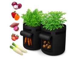 Adore Maison | Set van 2 Kweekzakken – 25cm-30cm | Compact Formaat – Ademend & Herbruikbaar – Met Handvatten & Oogstvenster (Bruin)