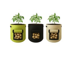 Adore Maison | Set van 2 Kweekzakken – 30cm-35cm | Compact Formaat – Ademend & Herbruikbaar – Met Handvatten & Oogstvenster (Zwart)
