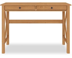 ADRIAN bureau met 2 laden met leren handgrepen in eikenkleurig massief hout. Ideaal als bureau of computerbureau voor een werkkamer - Hoogwaardige kantoormeubelen - Hoofdafbeelding
