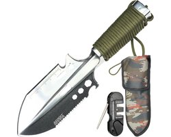 AdroitGoods RVS survivalspade met paracordhandvat, incl. hoes en slijptool - multifunctionele roestvrijstalen survival schep – compacte outdoor tools set voor kamperen, tuinieren, hiking, bushcraft en noodsituaties