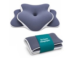 ADSafety Hoofdkussen - Incl. Extra Hoes - Vlinderkussen - Hoofdkussen Nekklachten - Ergonomisch Kussen - Nekkussen Memory Foam - Traagschuim Slaapkussen - Blauwgrijs
