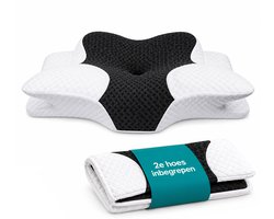 ADSafety Hoofdkussen - Incl. Extra Hoes - Vlinderkussen - Hoofdkussen Nekklachten - Ergonomisch Kussen - Nekkussen Memory Foam - Traagschuim Slaapkussen