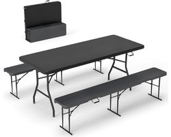 ADSafety Inklapbare Tafel met 2 Tuinbanken - Campingtafel - Picknicktafelset - Klaptafel Buiten - Zwart