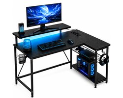 ADSafety L-Vormig Game Bureau - 107x80x76 cm - Game Bureau met LED verlichting - Zwart Carbon - Hoekbureau - Gaming Desk - Computertafel