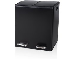 ADSafety Prullenbak – Afvalbak - Prullenbak 60 liter - Pedaalemmer – Vuilnisbak - Prullenbak 2 vakken - Prullenbak afvalscheiding – Afvalbak afvalscheiding - 2 Binnen emmers - Soft-Close - Zwart