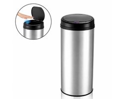 ADSafety Prullenbak met Sensor - 50 Liter - Ronde Afvalbak RVS - Vuilnisbak - Soft Close Deksel - Zilver