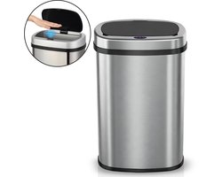 ADSafety Prullenbak met Sensor - 60 Liter - Ovale Afvalbak RVS - Vuilnisbak - Soft Close Deksel - Zilver