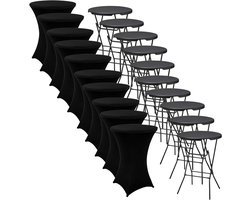 ADSafety Statafel – 10 Stuks – Inclusief Statafelhoes – Statafelrok – Inklapbaar – Stevige partytafel – Bartafel - Voor binnen en buiten – Ø80 x 110 cm - Zwart