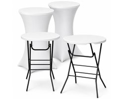 ADSafety Statafel – 2 Stuks – Inclusief Statafelhoes – Statafelrok – Inklapbaar – Stevige partytafel – Bartafel - Voor binnen en buiten – Ø80 x 110 cm - Wit