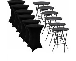 ADSafety Statafel – 6 Stuks – Inclusief Statafelhoes – Statafelrok – Inklapbaar – Stevige partytafel – Bartafel - Voor binnen en buiten – Ø80 x 110 cm - Zwart