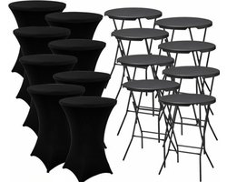 ADSafety Statafel – 8 Stuks – Inclusief Statafelhoes – Statafelrok – Inklapbaar – Stevige partytafel – Bartafel - Voor binnen en buiten – Ø80 x 110 cm - Zwart