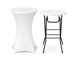 ADSafety Statafel – Inclusief Statafelhoes – Statafelrok – Inklapbaar – Stevige partytafel – Bartafel - Voor binnen en buiten – Ø80 x 110 cm - Wit