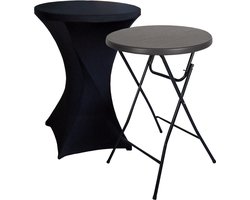 ADSafety Statafel – Inclusief Statafelhoes – Statafelrok – Inklapbaar – Stevige partytafel – Bartafel - Voor binnen en buiten – Ø80 x 110 cm – Zwart
