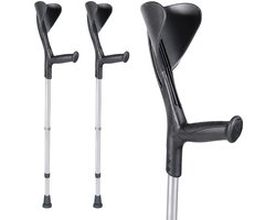 Advance elleboogkrukken met flexibele doppen, zwart - loopkrukken - krukken open manchet. Set - paar van 2