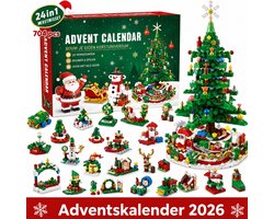 Adventskalender 2025 - 24 Dagen Aftellen Bouwstenen Kinderspeelgoed - Met LED-verlichting - Adventskalender - Kerstboom Bouwspeelgoed - 24-in-1 Speelgoedset - Inclusief Kerstman Kerstboom Sneeuwpop Rendier - Voor Jongens en Meisjes