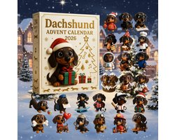 adventskalender 2026 - 24 vakken - meerdere kleuren - pvc materiaal - teckel acryl decoratieve ornamenten set - geschikt voor kerstfeest en interieur decoratie voor kinderen en gezinnen binnenshuis