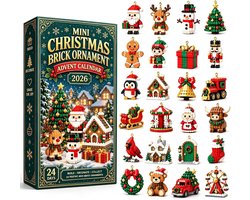 Adventskalender 2026 - Kerstkalender - 24 Dagen Bouwsteen Ornamenten - Bouwblokken - Kinderspeelgoed - Met Ophanglus - Mini-steentjes Voor Boom, Slinger Of Mantel - Geschikt voor Kerstfeest en Interieur Decoratie