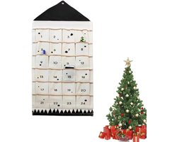 Adventskalender met 24 stoffen zakjes, herbruikbare adventskalender, stof om te vullen, 120 x 50 cm, kerstkalender, adventskalender om op te hangen, kerstdecoratie, feestaccessoires (zwart)