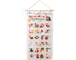 Adventskalender om te vullen, 2026 kerstkalender van stof, wandtapijt met 24 vakken, om op te hangen, herbruikbare wandkalender en kerstdecoratie