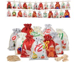 Adventskalender om te vullen met stof, 24 zakjes voor adventskalenders om zelf te vullen, stoffen zakjes voor kerstdecoratie voor kinderen, vrouwen, meisjes, kerstdecoratie DIY