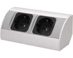 AE-1303/G(GS) Hoekcontactdoos met 2 Compartimenten - Ideaal voor Keuken, Kantoor en Werkblad - 45° Opbouwmontage 3680W 16A