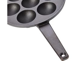 Aebleskiver Pan met 7 gaten - Gietijzeren Aebleskiver Pan - Inclusief Recept - 205 cm - Zwart Poffertjes pan