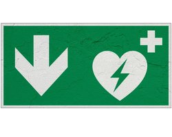 AED pijl beneden bord – E010 - Sign Again materiaal - 20 x 10 cm