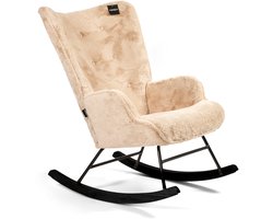 Aemely® Schommelstoel 'Mama' - Beige Imitatiebont, Zwart Hout