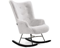 Aemely Schommelstoel Mama – Grijs imitatiebont – Zwart hout en staal - Schommelstoel babykamer - Fauteuil - Hoge rugleuning