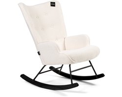 Aemely® Schommelstoel 'Mama' - Wit Teddy, Zwart Hout