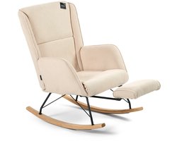 Aemely® Schommelstoel 'Relax' - Beige Ribstof, Blank Hout