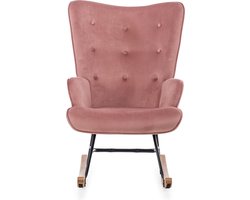 Aemely Schommelstoel Steerne – Roze velvet - Hout en staal - Schommelstoel babykamer - Fauteuil - Hoge rugleuning