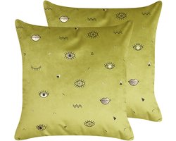 AEONIUM - Sierkussen set van 2 - Olijfgroen - 45 x 45 cm - Fluweel