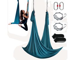 Aerial Yoga Hangmat Set - Yoga Schommel - 5 x 2,8 m - Draagvermogen 1000 kg - Inclusief yogasokken & stalen karabijnhaken - Voor Anti-gravity oefeningen - Groen