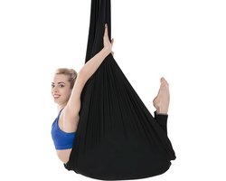 Aerial yoga hangmat set - Zijden stof in zwart ±503 cm met karabijnhaken en ophanglussen