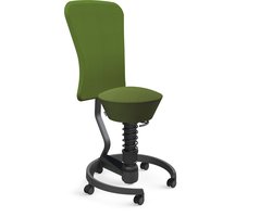 Aeris Swopper with backrest footring with castors (hard floor), black spring strut type: standard, black, spring black seat cover: wool blend Select (Gabriel), green backrest pole: black, backrest cover: wool blend Select (Gabriel), green